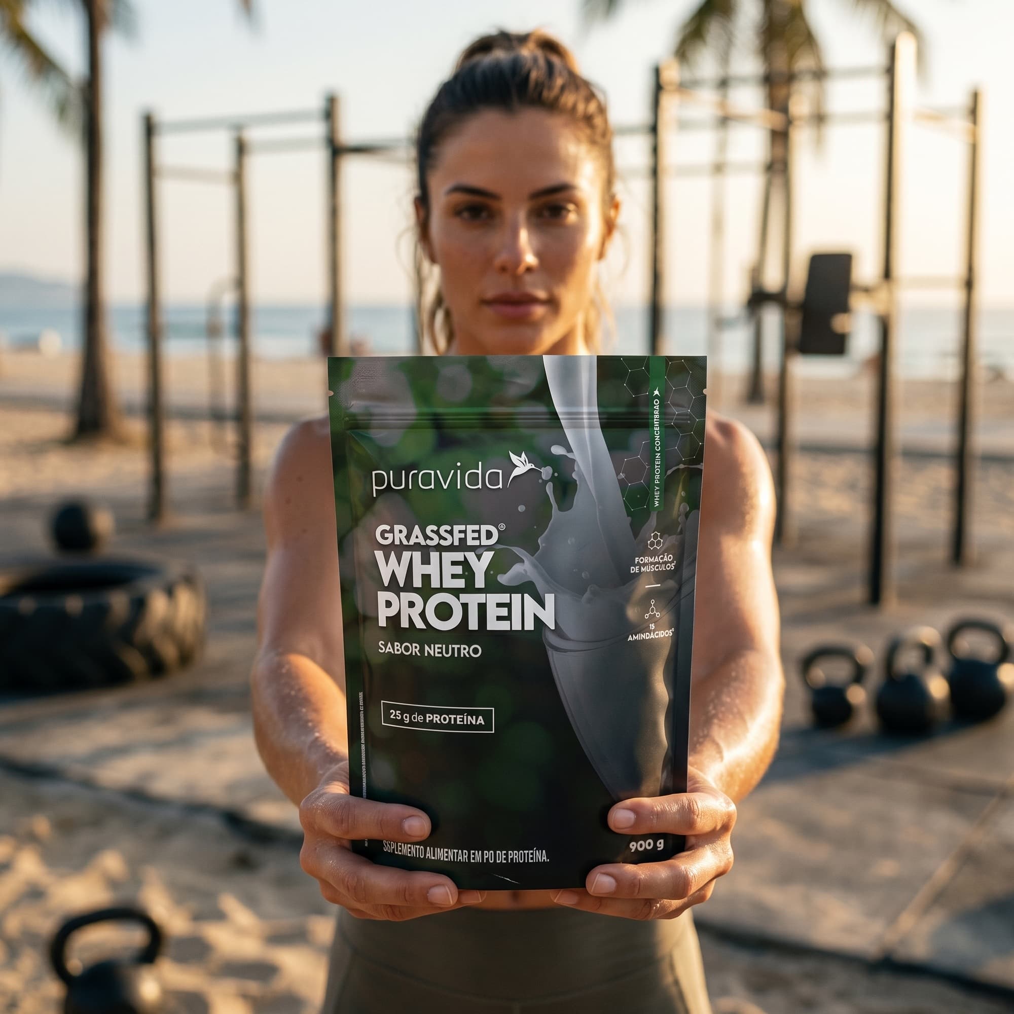 Mulher com Whey Grassfed Neutro na academia
