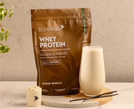 Whey Protein Isolado Vanilla Puravida com shake e scoop