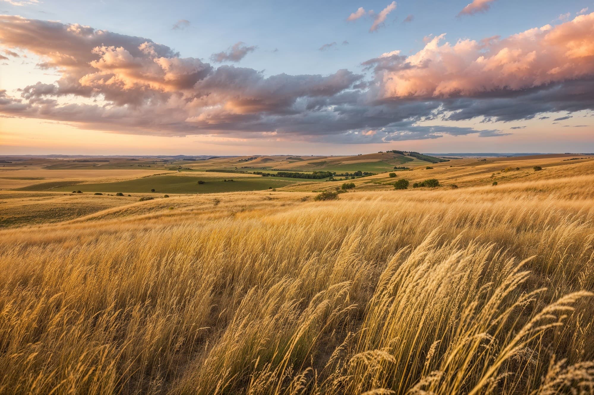 Campo de capim ao entardecer