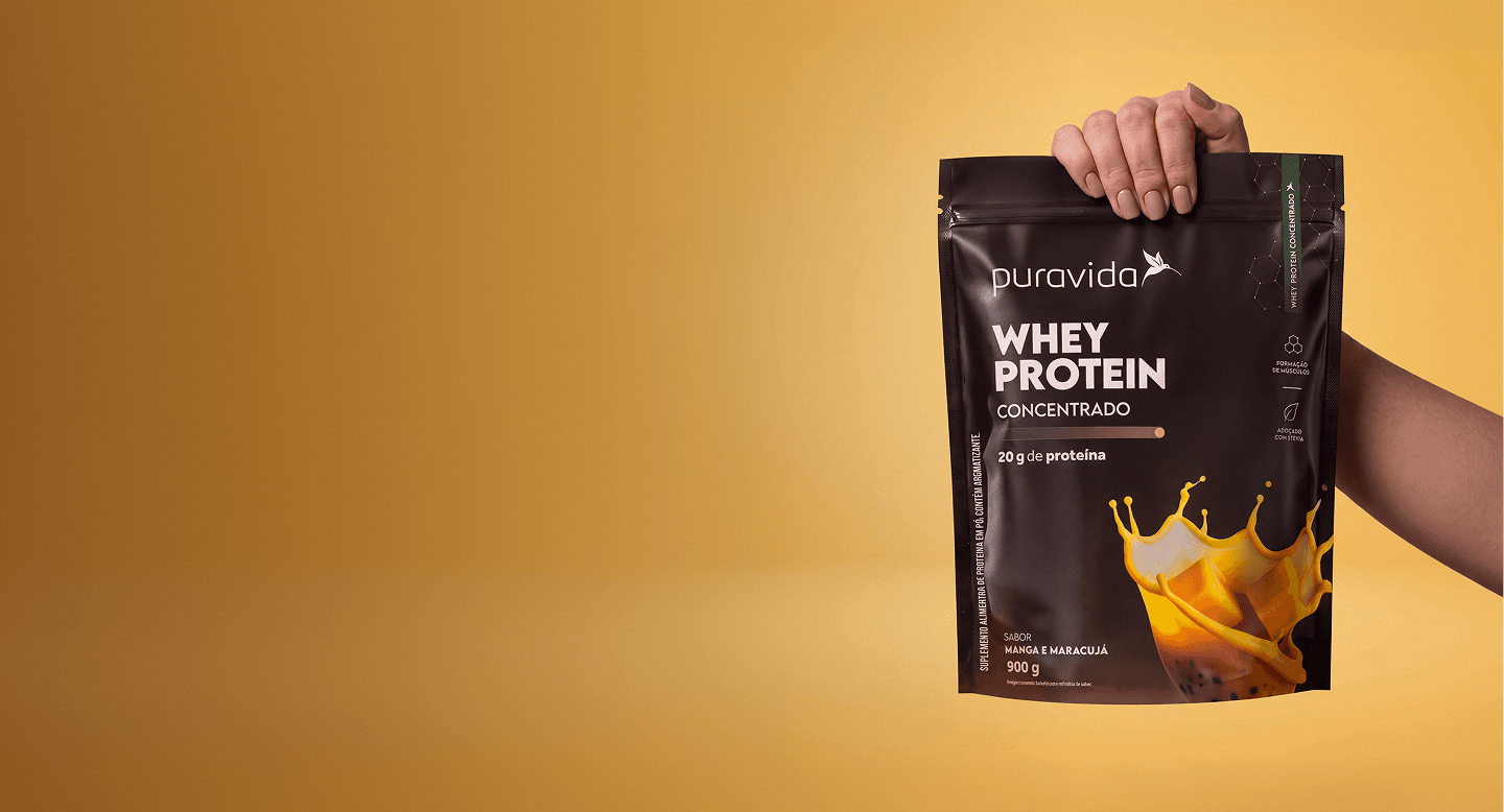 Whey Protein Concentrado manga e maracujá com respingo de polpa