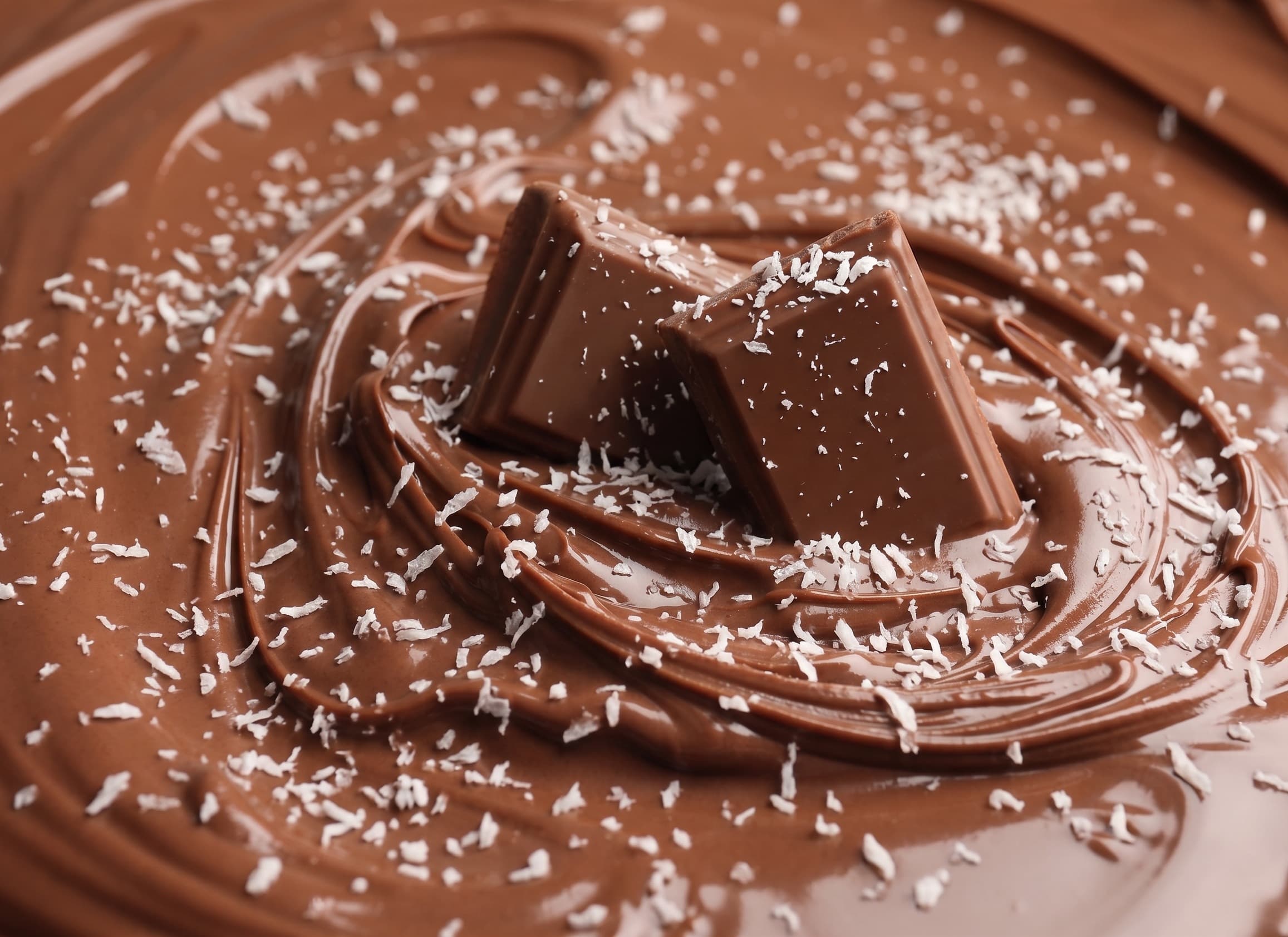 Chocolate derretido com coco ralado