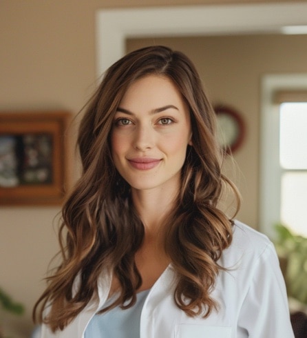 Profissional de saúde sorrindo em um consultório